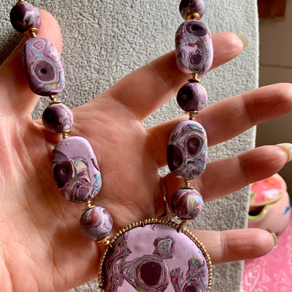 Handmade Polymer Clay Necklace Purple Swirl OOAK - Picture 15 of 15